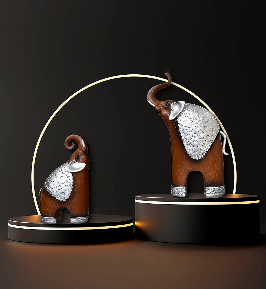 Xtore Thai Style Elephant Figurines Mother & Child Elephant Fengshui Resin Sculptures for Home Decor