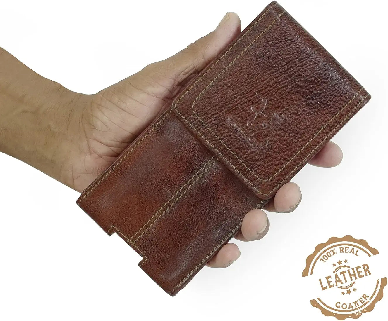 Goatter Unisex Leather All 6.5" Inch Backcase For Mobile Pouch For Backcase For Mobile, iPhone 14 Cherry Brown, Back Cover Case