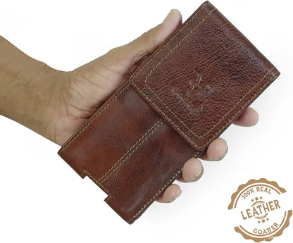 Goatter Unisex Leather All 6.5" Inch Backcase For Mobile Pouch For Backcase For Mobile, iPhone 14 Cherry Brown, Back Cover Case