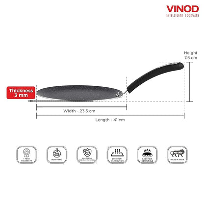 Vinod Zest Marbilo Aluminium Non Stick Concave Tawa - 24 cm | Roti / Chapati Tawa | 3 mm Thick | 5 Layer Coating | Stain Resistant