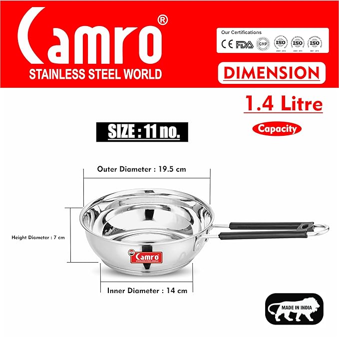 Camro Induction Bottom Deep Fry Pan 11 No 1.2 Liters Stainless Steel Dishwasher Safe