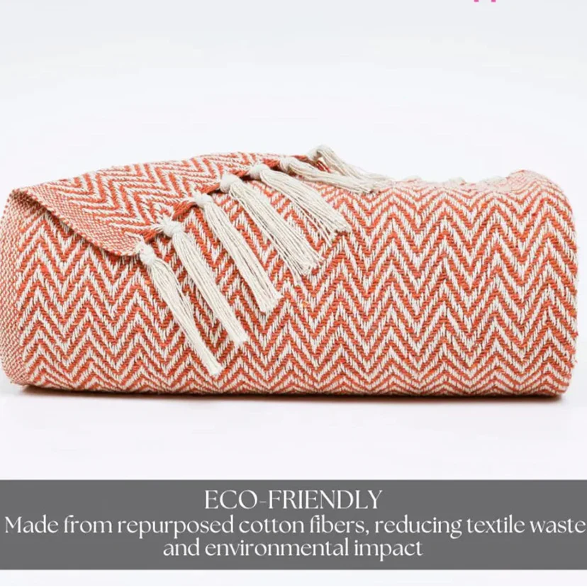 Homadorn All Season Cotton Weaved Throw Blanket Colour Orange