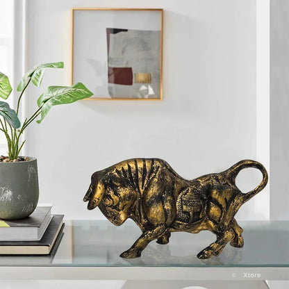 Xtore Brass Finish Bull Resin Statue for Home Decor