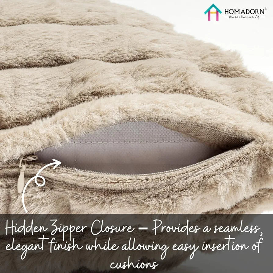 Homadorn Luxury Plush Fur Reversible Cushion Cover Ultra Soft & Cozy Beige