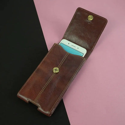 Goatter Unisex Leather All 6.5" Inch Backcase For Mobile Pouch For Backcase For Mobile, iPhone 14 Cherry Brown, Back Cover Case
