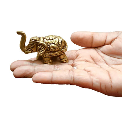 anciently Brass Elephant Pair Showpiece for Home Decor | Elephant Idols for Pooja Room, Brass, Height 4CM, Gold Colour, 2 Piece