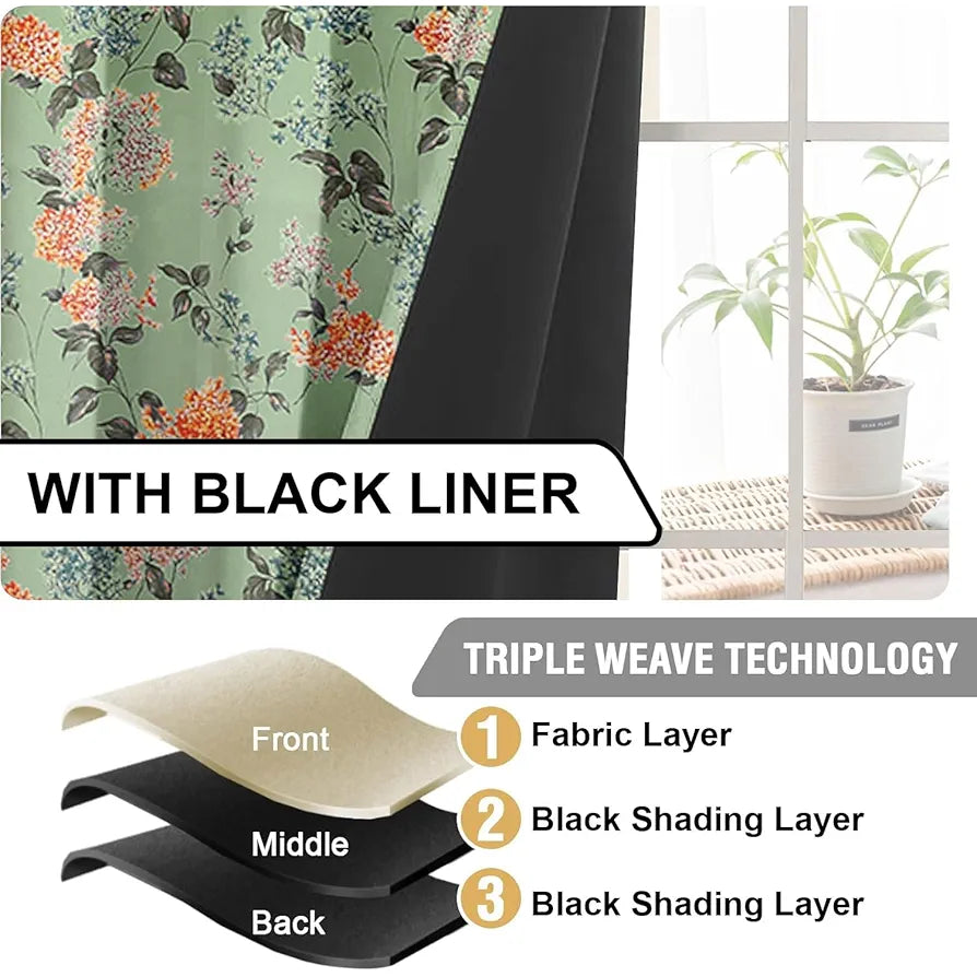 Cloth Fusion Blackout Printed Premium Door Curtains 7 Feet Long Set of 2 Green Coral Colour