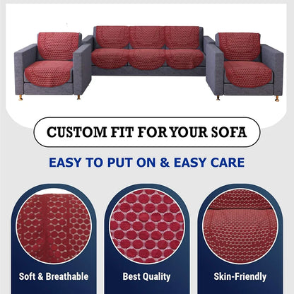 Kuber Industries Sofa Cover Net Sofa Slipcover Set 5-Seater Dot Design Maroon
