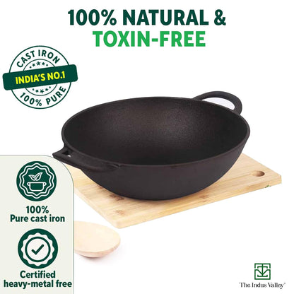 The Indus Valley Pre-Seasoned Cast Iron Kadai with Silicon Grip