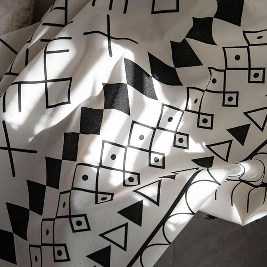 Huesland Cotton Curtains for Windows, 5 Feet Long 1 Bohemian Eyelet Curtain | Boho Tribal White & Black