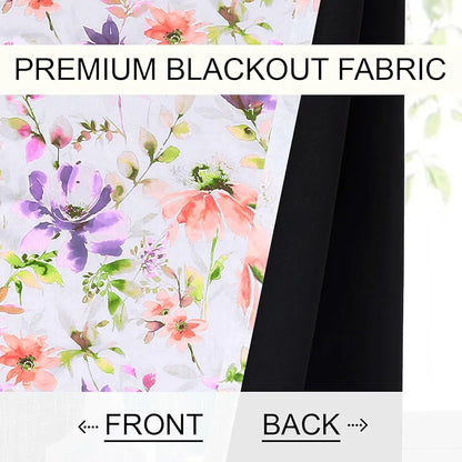 Cloth Fusion Blackout Printed Premium Door Curtains 7 Feet Long Set of 2 Purple Lotus