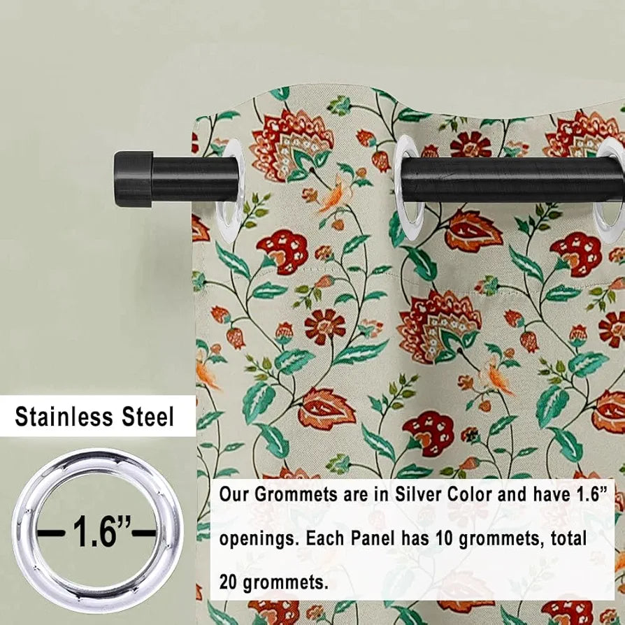 Cloth Fusion Blackout Printed Premium Door Curtains 7 Feet Long Set of 2 Red Flower