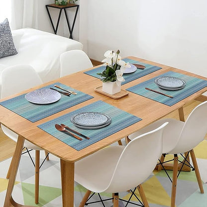 Leeonz Easy to Clean Non-slip Heat Resistant Dining Table Place Mats Ombre Blue Set of 4pcs