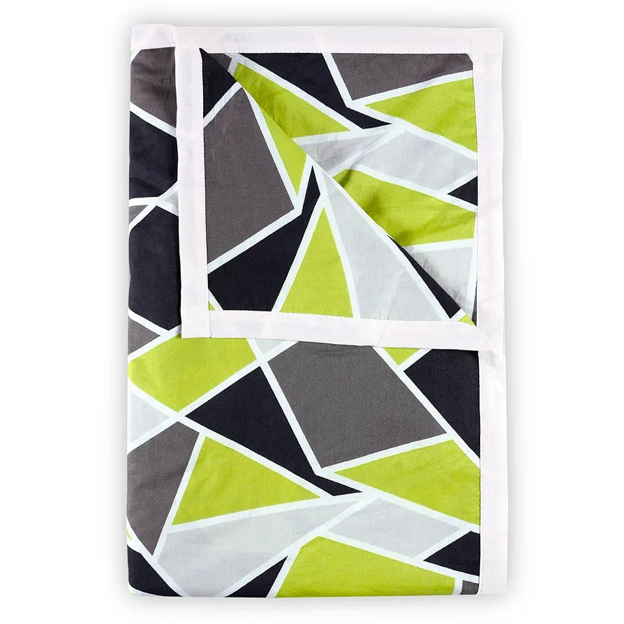 Divine Casa Emeraled 100% Cotton 120 GSM Reversible Triangle Geometric Printed Single Bed AC Dohar Blanket for Mild Winter Colour Jolly Green TC - 144