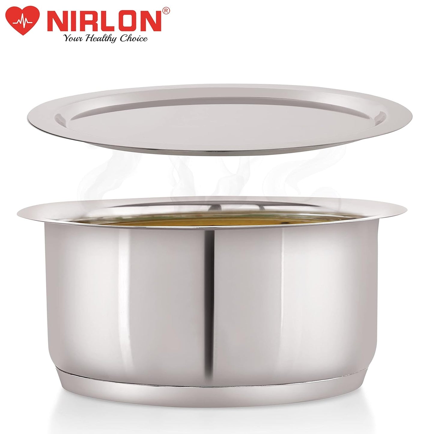 Nirlon Deluxe Stainless Steel Tope | Induction Friendly | Impact Bonded Tri-ply Bottom With Steel Lid 18cm