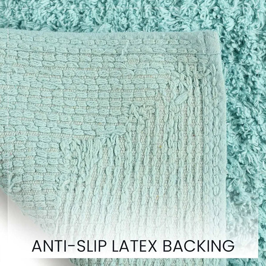 Sashaa World Solid Anti-skid Cotton Bathmat And Contour Set For Bathroom Colour Ice Blue (Pack of 2)