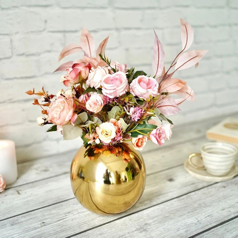 Behoma Metal Ball Round Flower Vase for Home Decor Gold Medium Flowers not Included