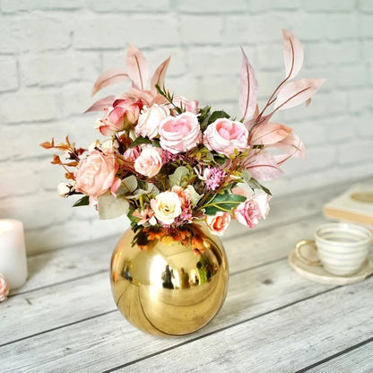 Behoma Metal Ball Round Flower Vase for Home Decor Gold Medium Flowers not Included