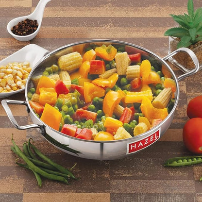 Hazel Stainless Steel Induction Kadai Induction Base Steel Kadai for Cooking Dishwasher Safe