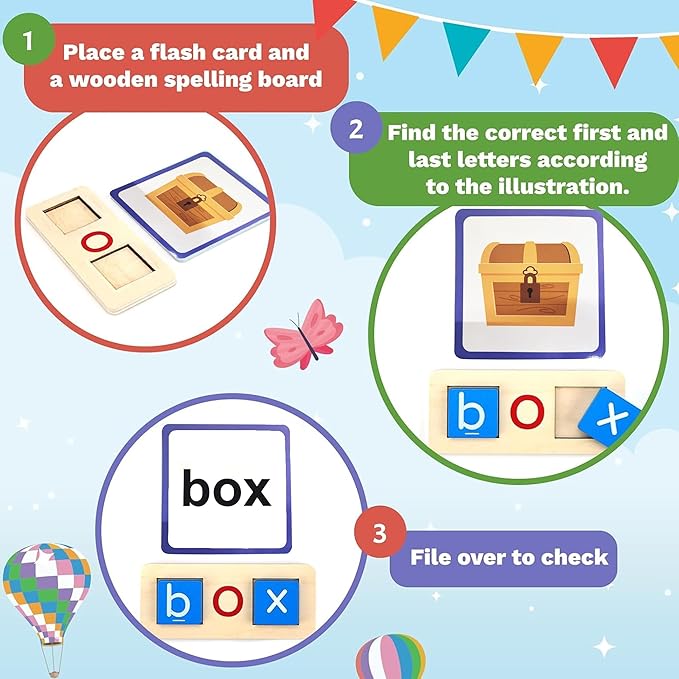 Kidology Wooden Short Vowel Reading Letters Sorting Spelling Game