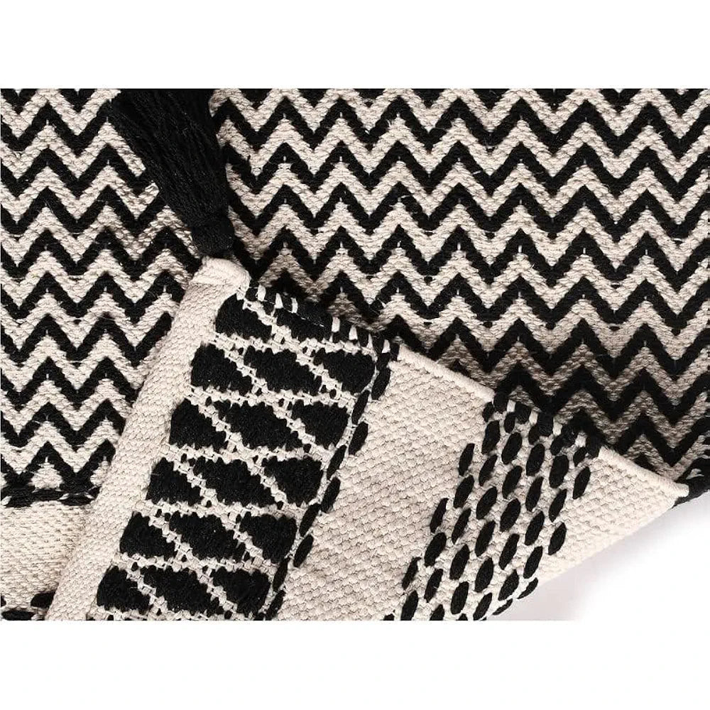 Sashaa World Handwoven Cotton Table Runner Colour Black and White