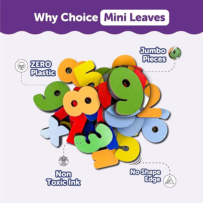 Mini Leaves Wooden Chunky Number Math Puzzle | Wooden Number Shape Counting Learning Puzzles for Toddlers