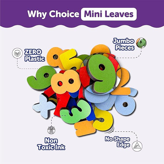 Mini Leaves Wooden Chunky Number Math Puzzle | Wooden Number Shape Counting Learning Puzzles for Toddlers