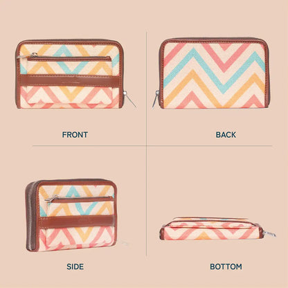 Zouk Women's Vegan Leather and Jute Wav Beach Print Handmade Classic Wallet Multicolour