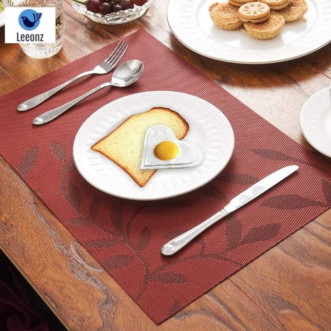 Leeonz Vinyl PVC Easy to Clean Non-Slip Heat Resistant Dining Table Mats Red Set of 4pcs
