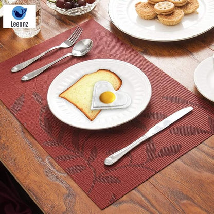 Leeonz Vinyl PVC Easy to Clean Non-Slip Heat Resistant Dining Table Mats Red Set of 4pcs