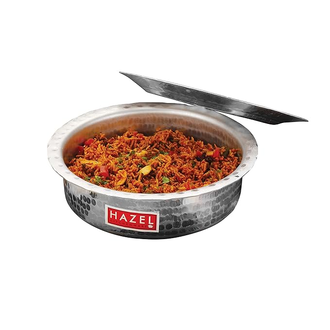 Hazel Aluminium Langdi Patila Pot with Lid 25 cm with 2100 ml Capacity Hammered Finish Round Bottom