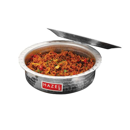 Hazel Aluminium Langdi Patila Pot with Lid 25 cm with 2100 ml Capacity Hammered Finish Round Bottom