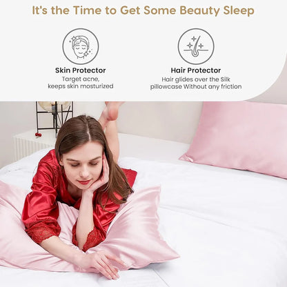 Cloth Fusion Satin Pillow Cover Set of 2 Pillow Case with 3 Satin Soft Scrunchies Baby Pink