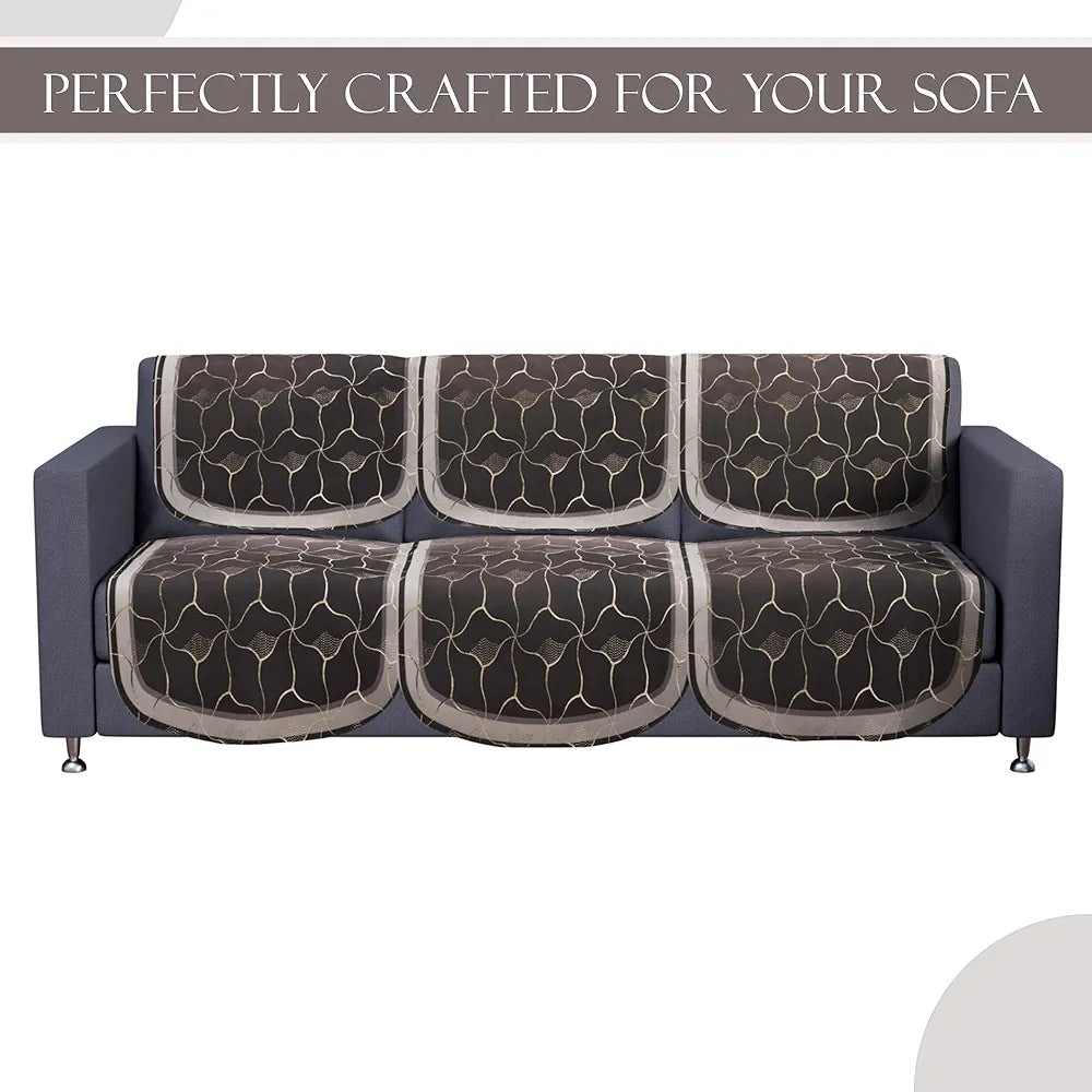 Kuber Industries Set of 10 Anti-Skid Sofa Cover 5-Seater Arabica Look Brown & Golden Foil