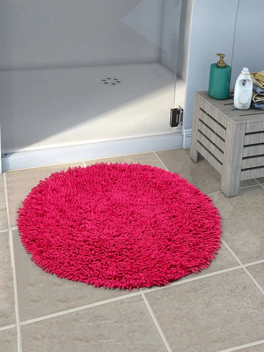 Saral Home Cotton Shaggy Anti-Skid Round Solid Bath Mat