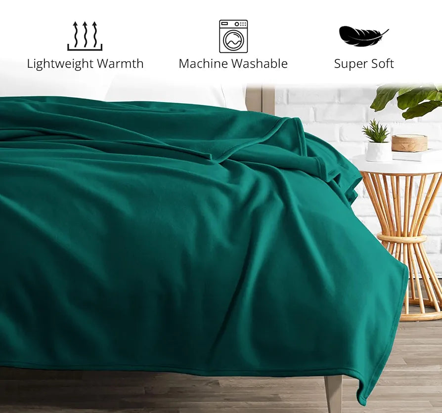 Cloth Fusion Polar Fleece AC Blanket for Winter Single Bed Soft Woolen Blanket for Travel & Sleeping Dark Green