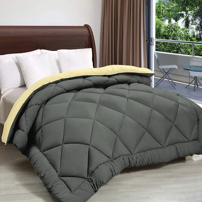 Cloth Fusion Reversible AC Comforter Single Bed Soft Microfibre Quilt Blanket for Winter Yellow & Grey