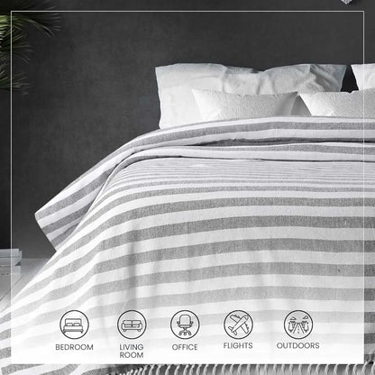 Sashaa World Striped Cotton Throw Bedcover Super Soft & Breathable Throw Blanket (Black/White)