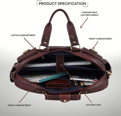 WildHorn Leather Laptop Bag for Men/Office Bag for Men | Fits Upto 15.6 Inch Laptop/MacBook | Laptop Messenger Bag/Leather Bag for Men I Dimension : L-16 inch W-4 inch H-13 inch