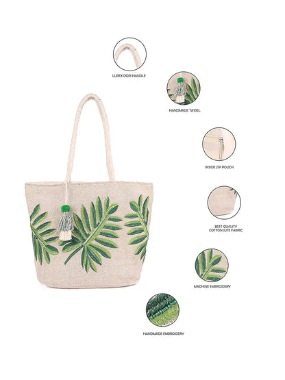 Astrid Women's Embroidered Leaf Tote Bag