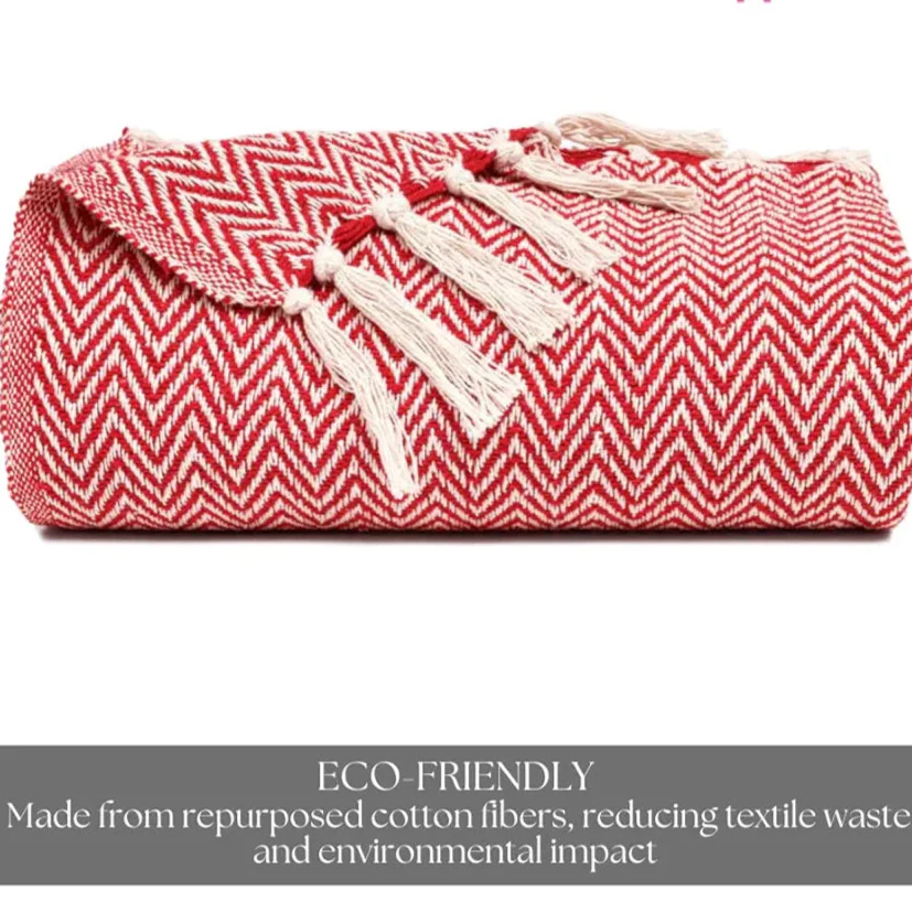 Homadorn All Season Cotton Weaved Throw Blanket Colour Red