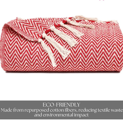 Homadorn All Season Cotton Weaved Throw Blanket Colour Red
