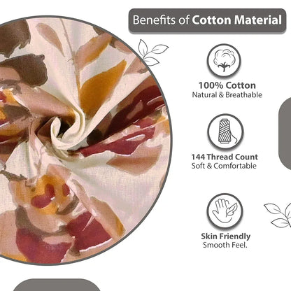 Divine Casa 144 TC Pure Cotton Double Bed Bedsheet with 2 Pillow Covers Rosy Floral Colour Sunset Red