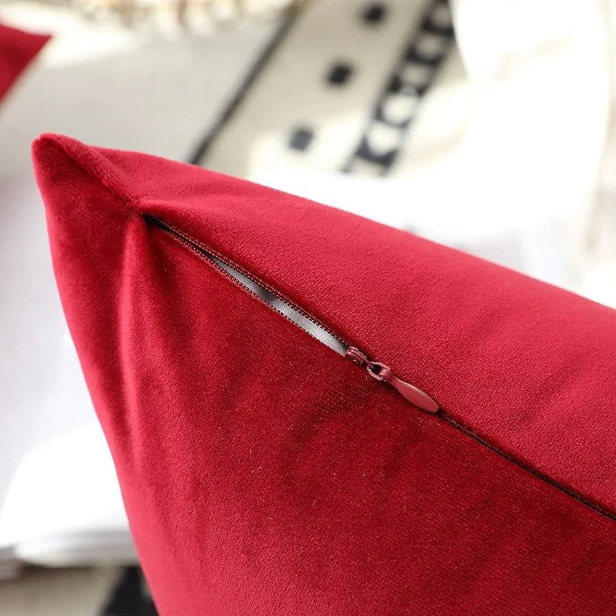 Aerohaven Premium Velvet Reversible Decorative Throw Pillow/Cushion Covers with Invisible Zipper (Maroon Colour Pack of 2)