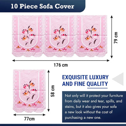 Kuber Industries 5-Seater Sofa Cover for Home Decor Printed Sofa Cover Set Pink