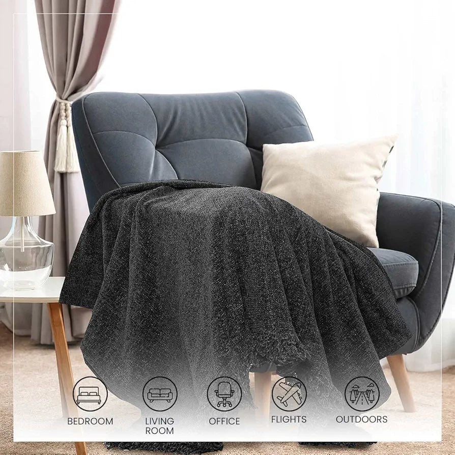 Sashaa World Soft Chenille Throw Colour Charcoal