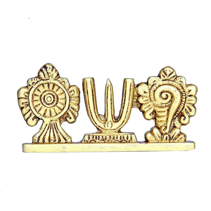 Anciently Vadakalai Shankh Chakra Namah Stand/Vadakalai Thiruman Sangu Chakram Stand, Brass, 5cm Height, Gold Colour, 1 Piece