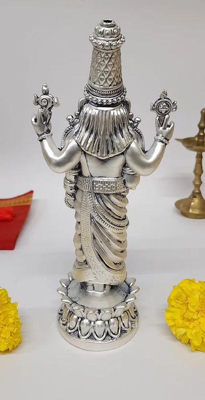 Gold Art India Lord Tirupati Balaji Kamal Silver Plated Antique Matte
