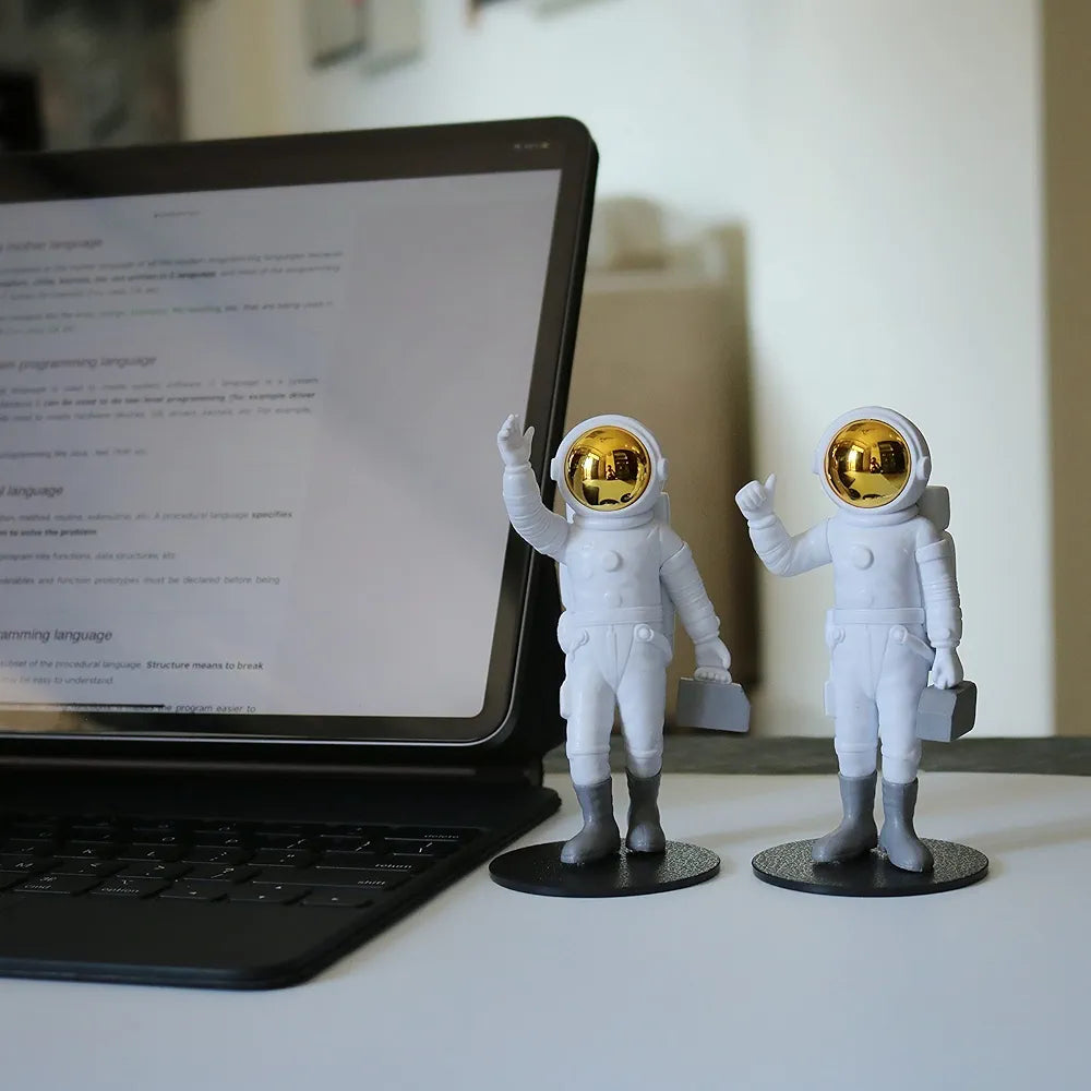 Street27 Resin 3Pcs Astronaut with Moon Figurine Mirror Spaceman Ornament