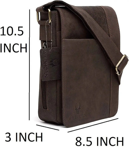 WildHorn Leather Sling Messenger Bag for Men I Multipurpose Crossbody Bag I Travel Bag with Adjustable Strap I IDIMENSION: L- 8 inch H- 10.5 inch W- 2.75 inch
